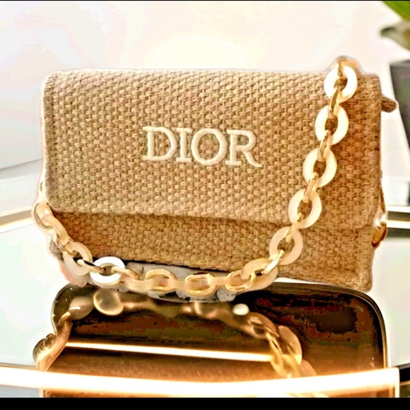Dior Beauty Rafia Handbag Jute Bag Natural NIB W/ Chunky Chain - Picture 4 of 13